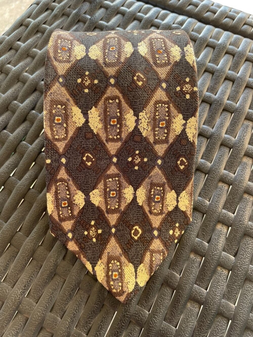 Barrington Brown Tan Geometric Diamond Necktie Mens Vintage Retro Tie